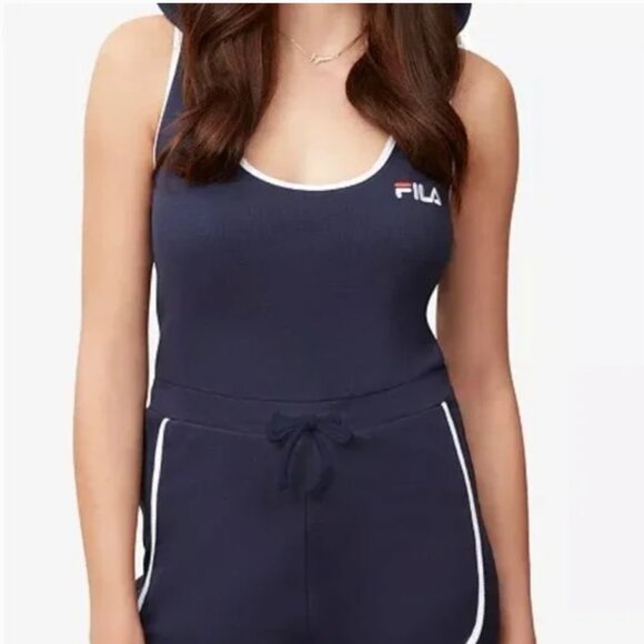 Fila Womens |L| Navy Hooded Scoopneck Romper - Picture 2 of 9